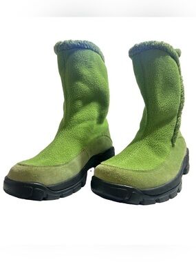 Lands’ End Apple Green Suede Fleece Mid-Calf Winter Boots 7.5